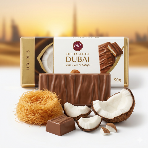 Elit « Saveurs de Dubaï » - Tablette Chocolat au Lait Crème de Coco et Kataïfi Croustillant (90g)